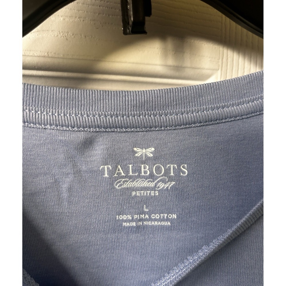 Talbots Light Blue Crew Neck Short Sleeve T-Shirt T Cotton Sz Large Petite New T - Picture 3 of 8